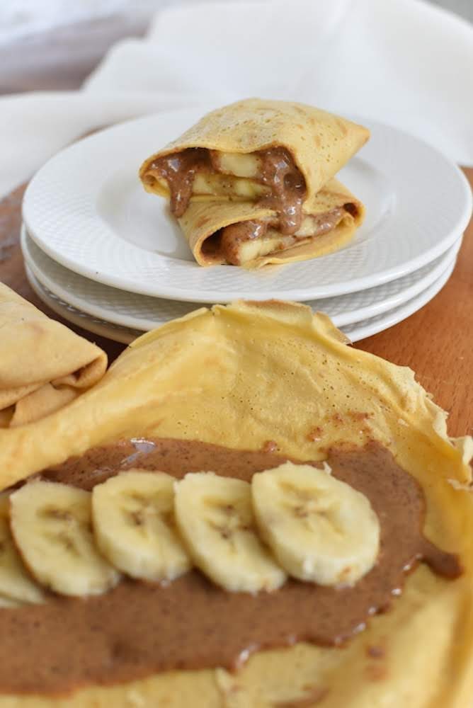 crepes, banana, crepioca, manteiga amendoa