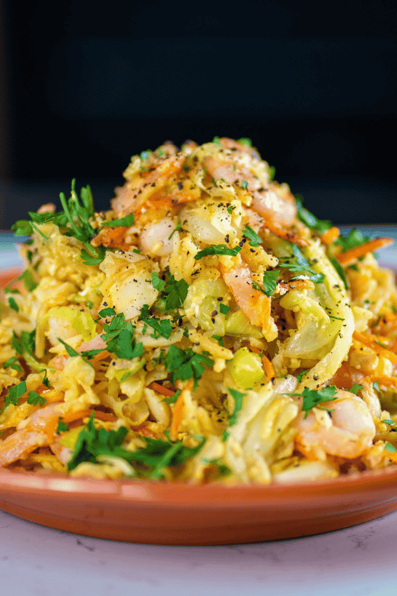 bacalhau à brás com legumes