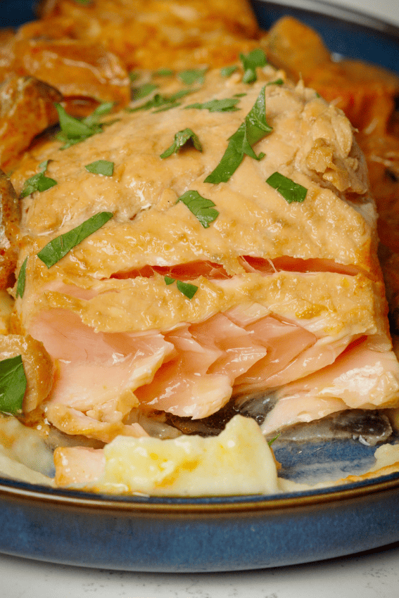 salmão na frigideira com legumes