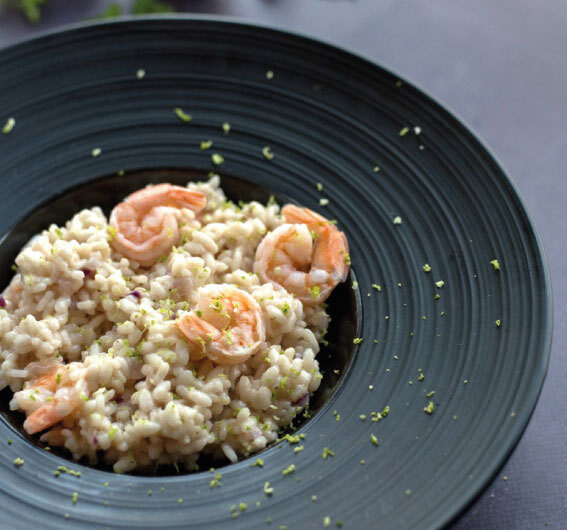 Risoto de camarão e lima