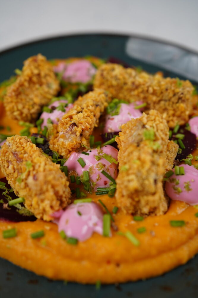 Crocantes de Pota com Puré de Batata Doce