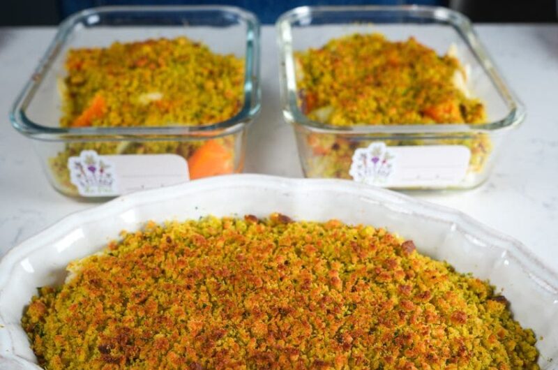 Crumble de bacalhau, abóbora e chouriço